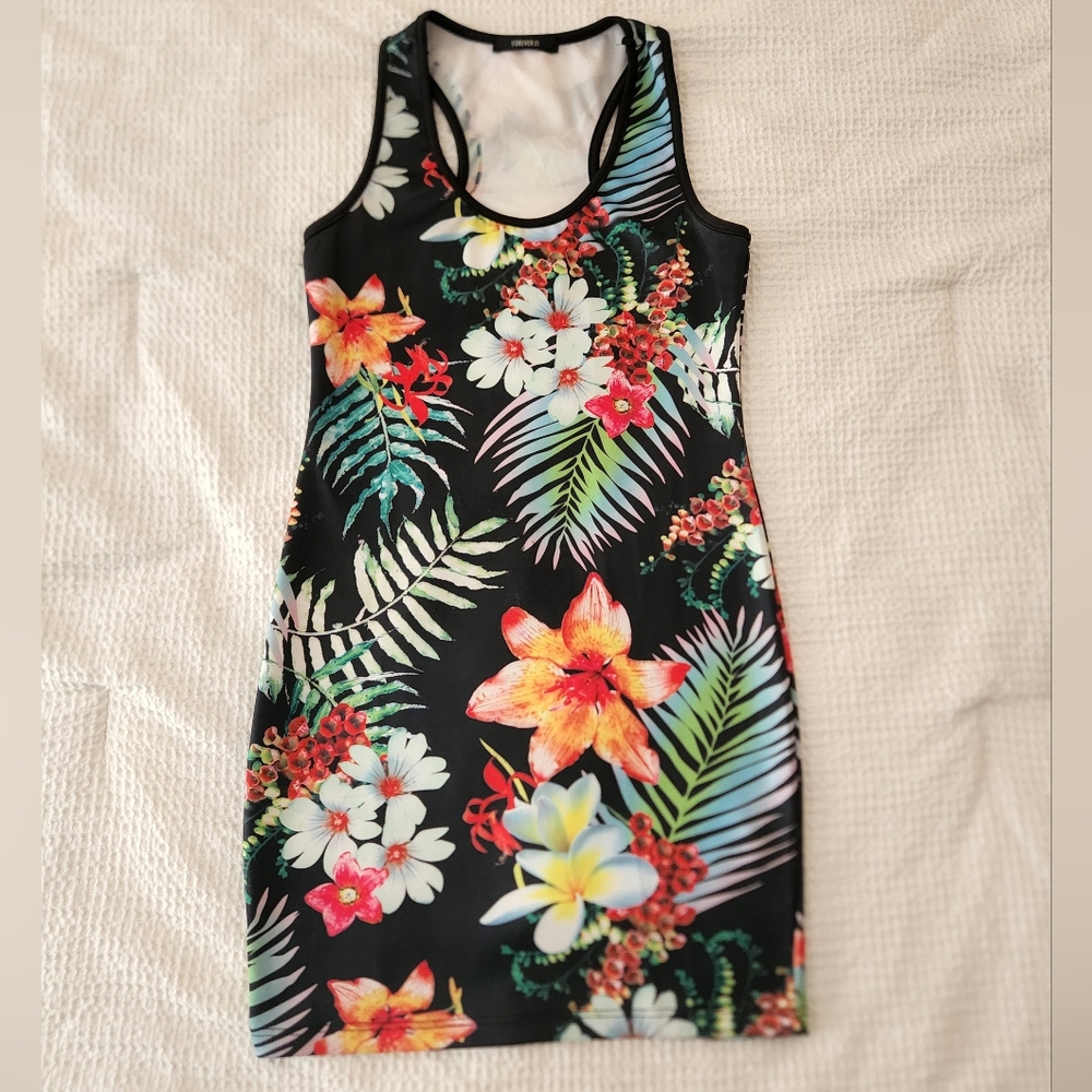 Tropical print summer dress, size Medium